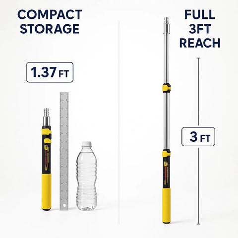 Telescopic Extension Pole 3 Ft Aluminum Alloy With Flip Lock Grab-And-Go Do It All Multi-Purpose Pole compact and extended
