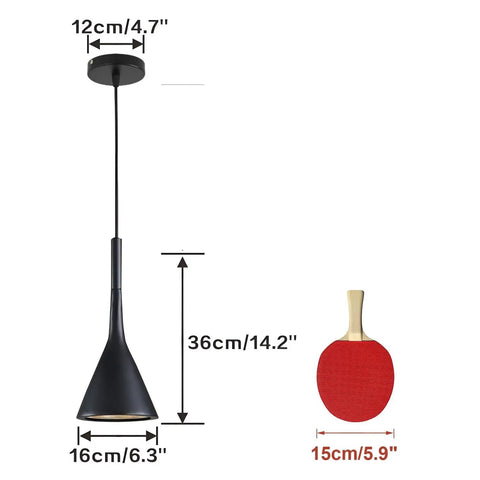 Industrial Adjustable Pendant Light Matte Black 3 Lamp Dope Retro Vibe Vintage Cone Fixture with size comparison