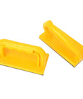 Yellow 2 pack push blocks with angled handles for table saws and woodworking; safety push sticks for woodworkers