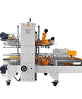 Automatic Carton Box Sealer Machine With Precision Tape Wrapping Functionality For Efficient Packaging Solutions, shown from the side with adjustable features.
