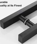 Close-up of 12 Inch Square H Shape Barn Door Pull Handle Dual Side Stainless Steel For Glass And Wood Doors, black finish