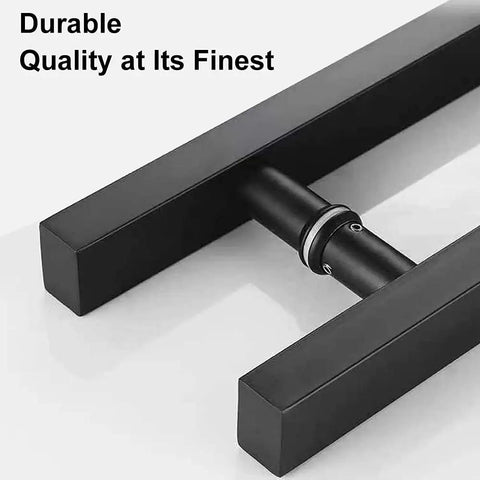 Close-up of 12 Inch Square H Shape Barn Door Pull Handle Dual Side Stainless Steel For Glass And Wood Doors, black finish