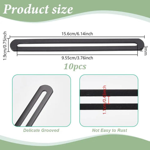 Stainless Steel Adjustable Flat Mending Plates Set Of 10, 6.14 x 0.75 Inch Slotted Straight Brace Brackets Black with dimensions
