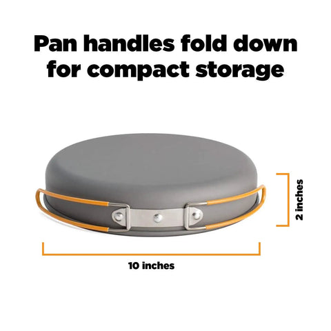 10-Inch Nonstick Fry Pan For Camping And Backpacking Stoves with folded handles for compact storage