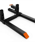 60-Inch Clamp-On Pallet Forks For Tractor Bucket, 2000 Lbs Capacity with stabilizer bar, black steel, orange tips, white background