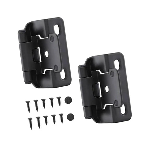Two Pack Antique Steel Cabinet Hinges For Kitchen Cabinets With One Half Inch Overlay And Partial Wrap Half Hide Design Durable Steel Hardware For Vintage Look Easy Install For Cabinets And Furniture. Black finish, screws included.