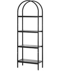Rustic Vintage 4-Tier Arched Metal Storage Bookcase Freestanding Open Shelving Unit For Living Room Bedroom Office Organization Industrial Dope Display Rack in black metal frame