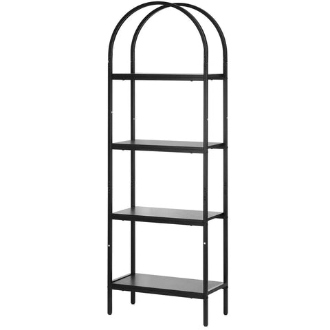 Rustic Vintage 4-Tier Arched Metal Storage Bookcase Freestanding Open Shelving Unit For Living Room Bedroom Office Organization Industrial Dope Display Rack in black metal frame