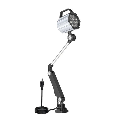 Front view of Articulating LED Work Light 18W 1800 Lumens Flexible Arm For CNC Machining Wood Lathe Drill Press Lighting