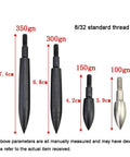 12 Piece Archery Arrow Field Points 100 125 150 200 250 300 350 Grain Stainless Steel Screw In Arrowheads Silver For Practice And Target Shooting For Everyday Use Pro Grade, showing different sizes labeled with grain and length