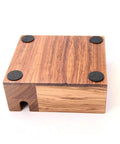 Espresso Tamping Station With Knock Box And Solid Wood Filter Holder Fits 58Mm Portafilters, top view of wooden base with non-slip pads.