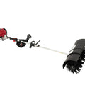 Powerful Gas Handheld Broom Sweeper With 1000W 4 Stroke Engine, 20 Inch Wide Lawn Yard Debris Cleaner For Streets, Parks And Farms, Aluminum Alloy Body, Durable Outdoor Cleanup Tool, angled view with brush head