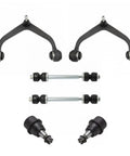 Heavy Duty Front Suspension Overhaul Kit Featuring Premium Upper Control Arms Ball Joints And Sway Links For Chevy Silverado 2500 HD Trucks 2011 To 2019, showing steel control arms and sway links.