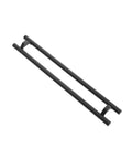 36 Inch Heavy Duty Push Pull Door Handle With Offset Design In Matte Black 304 Stainless Steel For Barn Glass Shower Interior And Exterior Doors Long Ladder Pull Rust Resistant Commercial Grade, angled view