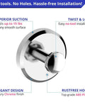 Close-up of No Drill Suction Cup Hooks 2 Pack For Shower Towels Storage On Tile Glass, showing twist-lock mechanism and chrome finish