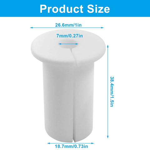 2 Pack Wall Grommets 3/4 Inch Silicone Cable Pass Through Bushings shown with dimensions in waterproof white material
