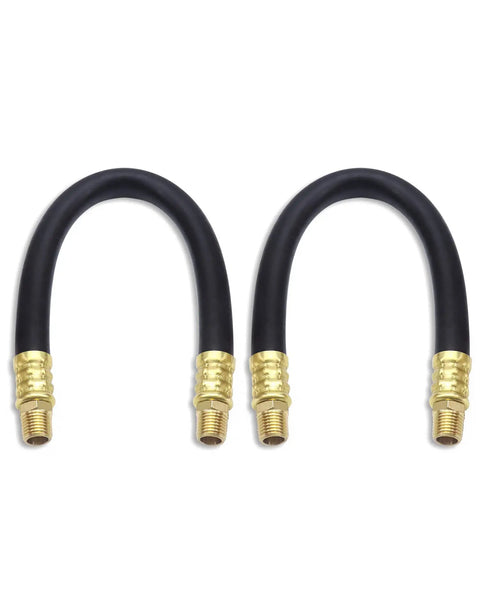 Heavy Duty Rubber Air Compressor Hose 3 8 Inch Core With Solid Brass Fittings 15 Inch Long rated for 300 Psi max pressure, two pack hoses.