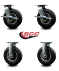 Slick Eight Inch Flat Free Solid Rubber Casters For BBQ Smokers Smooth Rolling Four Piece Grill Wheel Set With Side Lock Brakes