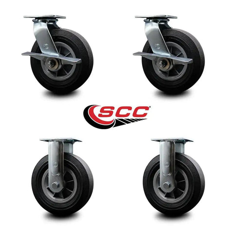 Slick Eight Inch Flat Free Solid Rubber Casters For BBQ Smokers Smooth Rolling Four Piece Grill Wheel Set With Side Lock Brakes