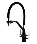 GAZOGJ 3-Way Kitchen Faucet with 360°Rotatable Shower Head, Dual Lever Mixer Tap in black finish for modern kitchens.
