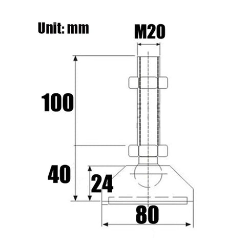 Top Notch Built Different Adjustable Furniture Leveling Feet With Bully Proof Nylon Cup Base Universal Threaded Rods For Cabinets Dryers Tables Self Leveling Mount Six Piece Set diagram with dimensions labeled in mm.