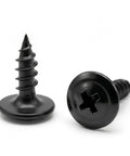 Get Your Hands On These Number 8 X 1/2 Black Modified Truss Head Wood Screws 500 Pack showing black screws with deep threads and truss heads.