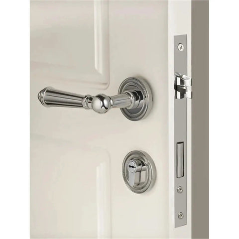 Brass Door Lever Set In Shiny Chrome Finish For Interior Doors Bedroom And Bathroom Dummy Passage Style Non Locking Hardware Easy Install