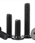 Rock Solid M2.5 X 6mm Cross Recess Wafer Head Machine Screws With A Slick Black Plated Finish, Hassle Free Thin Waffle Profile For Laptop And Tiny Gadget Quick Fixes, Top Tier 100 Piece Fastener Bulk. Black machine screws with wafer heads and various lengths.