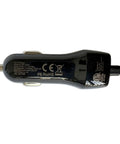 Top Notch Retractable Car Charger With Spring Loaded Micro USB Cable That Slides Out To Three Point Six Feet backside view showing input details.