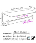 Technical drawing of the Double Toilet Paper Holder With Shelf In 304 Stainless Steel Brushed Nickel Finish, dimensions shown.