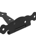 Six Pack 5 Inch T Shape Strap Hinges With Screws, Classic Black Decorative Gate Hinges, shown in close-up, heavy iron.