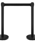Built Tough Heavy Duty Black Crowd Control Stanchions With Premium Steel, 6.5 Foot Retractable Belt Safety Barriers in front view