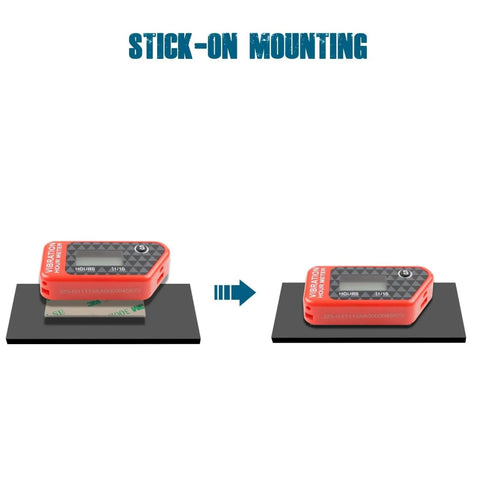 Vibration Hour Counter With LCD Display For Outdoor Power Equipment, Cordless Induction And Dual Time Recording, 3 Sensitivity Modes SEN 1 2 3 For Precise Run Time On Mowers, Generators, Trimmers, Red, stick-on mounting