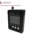 Front angle of Latnex FC-3000P portable frequency counter with display and buttons, Must Have Frequency Counter For Ham Radio And CB From 27 MHz To 3000 MHz With CT CSS DCS Decoder, VHF UHF Readout, Continuous Carrier Signal Meter, Portable Walkie Talkie Tester, And DMR Transceiver Compatibility.