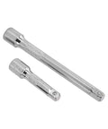 Two Pro Grade Long Reach Socket Extension Bars in chrome vanadium steel, 1/2 and 1/4 inch drive, shown on white background.