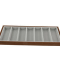 Keep Your Gear Sorted With This Hella Practical 3 Piece Wooden Sunglasses Display Stand Featuring Seven Grid Compartments And Soft Cloth Lining For Shades Jewelry And Watches - flat wooden organizer with seven compartments.