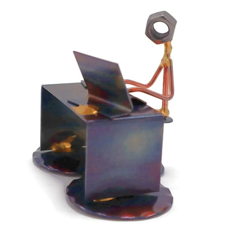 Handmade Metal Software Developer Figurine Hand Welded Recycled Metal Art Desk Accessory For Your Workspace Boss Level Gift For Programmers