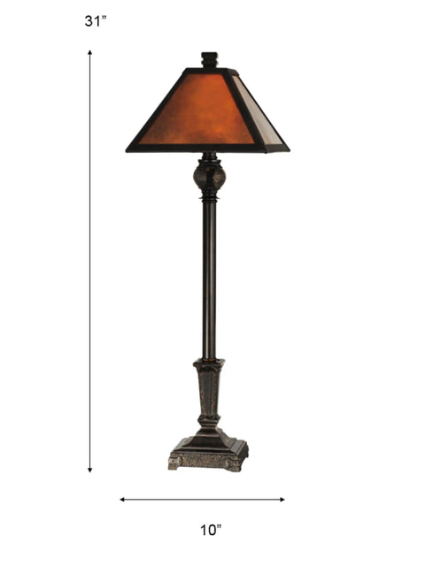 Fieldstone Mica Buffet Table Lamp With Deep Amber Glass Panels That Glow Warmly, 31.25 Inches Tall, 10 Inch Wide
