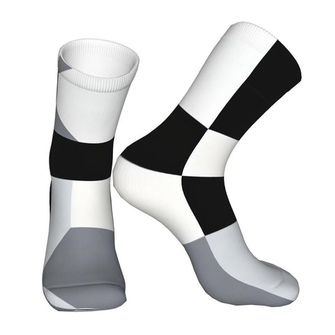 Unisex Black And White Piano Grid Thermal Crew Socks For Cold Snap Days, showcasing a unique pattern and comfortable fit.