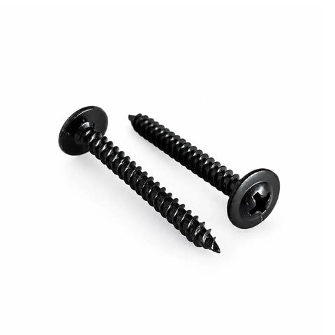 Close-up of 80 Piece Black Phillips Truss Head Self Tapping Screws One And One Half Inch Long For Furniture Woodworking Appliances And Metal Fastening Pro Grade Heavy Duty Bulk Value Pack