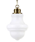 9 Inch Wide Pendant Light With Glass Shade In Brass And White Milk Glass, Compact Ceiling Fixture For Small Spaces