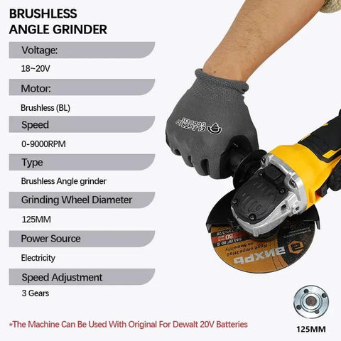 125mm Cordless Brushless Angle Grinder Kick Ass Power Tool Heavy Duty Polisher Machine in use with grinding wheel.