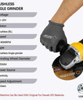 125mm Brushless Angle Grinder Cordless Polishing Machine Heavy Duty Power Tool in use, showing speed and grinding wheel specifications.