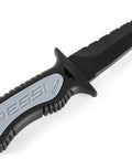 Grip Spear Knife 6.8 Inch Black for Spearfishing and Underwater Hunting, featuring stainless blade and ergonomic handle