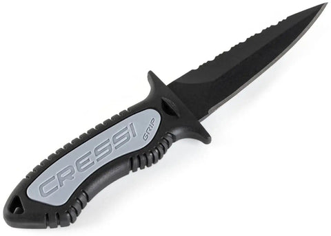 Grip Spear Knife 6.8 Inch Black for Spearfishing and Underwater Hunting, featuring stainless blade and ergonomic handle