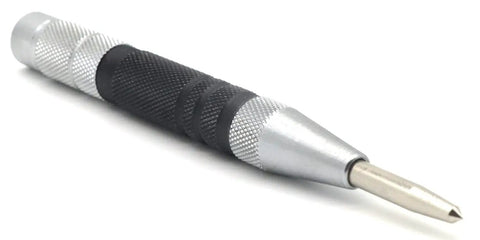 Two Piece Automatic Center Punch Set, 6 Inch Hardened Steel, Spring Loaded, One Hand Operation, Adjustable Knurled Cap, No Hammer Needed