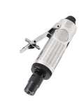 Heavy Duty Pneumatic Die Grinder With Lightweight Air Powered Build For Quick Cut And Detail Work In Tight Fits Featuring High RPM Spin And Rock Solid Quarter Inch Collet Grip Smooth Handle Layout For All Day Grind shown from side with visible collet.