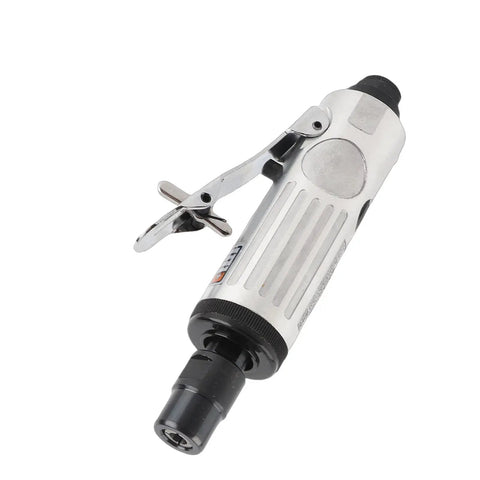 Heavy Duty 1/4 Inch Pneumatic Die Grinder Angle Polisher Beast for Aggressive Grinding Rust Removal and Smooth Polishing Tasks in Cramped Areas with Low Noise Operation and Pro Grade Durability for Shop Jobs Silver Finish shown in side view.