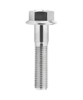 Front view of titanium M10 flange hex bolt with threaded end