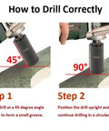 DAMO 1-1/2 in diamond core drill bit (39mm) for porcelain, ceramic tile and stone, shown at 45°/90°